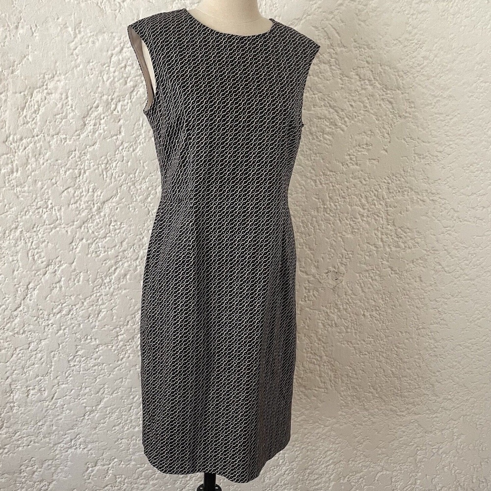 Marimekko Rahina Sheath Sleeveless Dress, Black + White Print, Size 38 (Small/M)